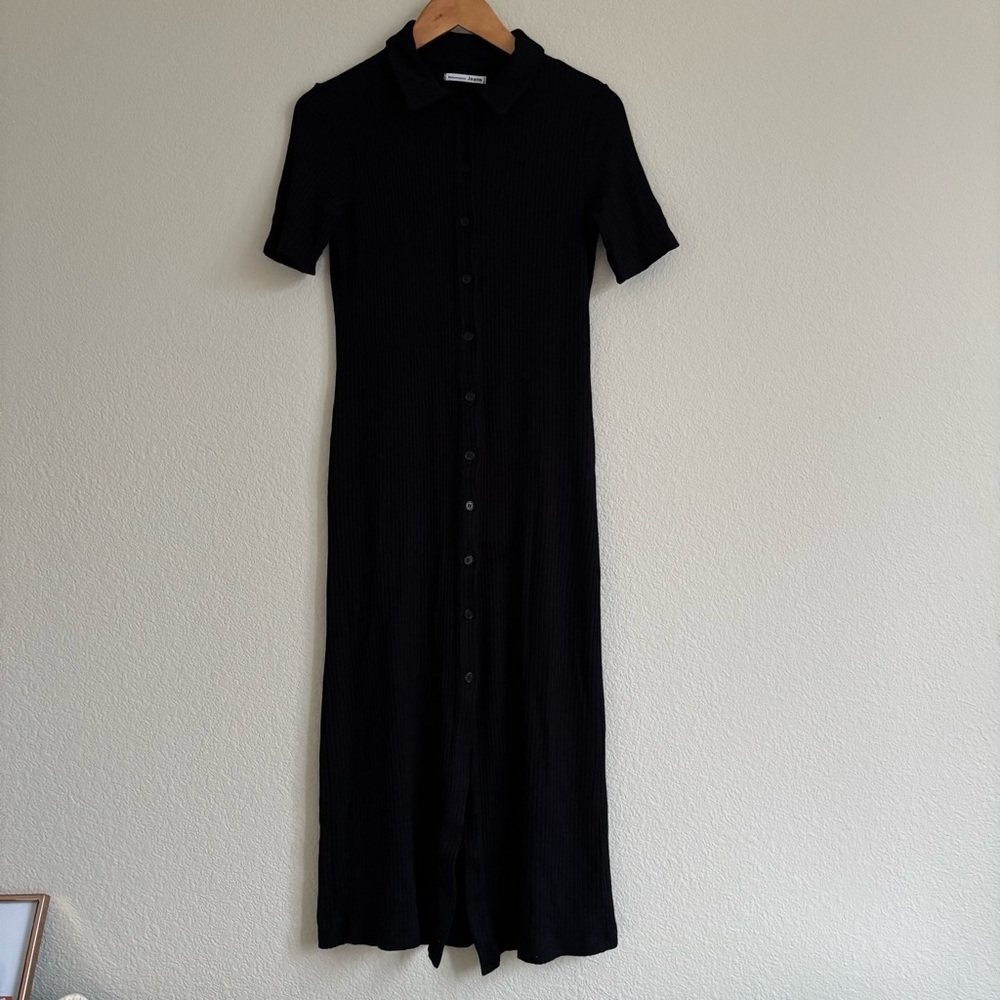 Reformation Black Ribbed Button-Front Midi Dress - Picture 8 of 13